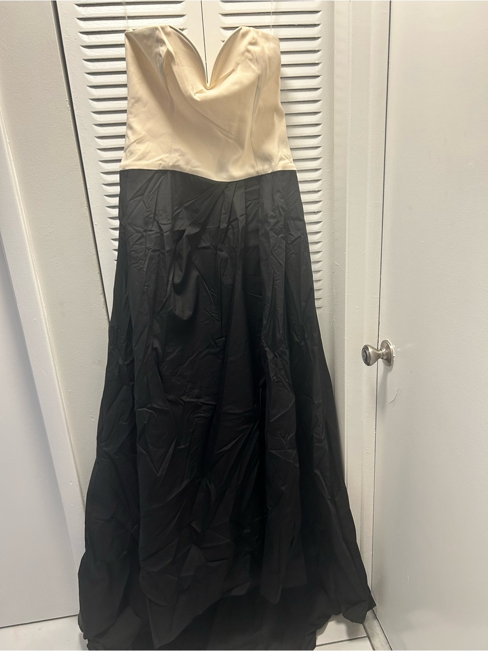 Fashion Nova Strapless Ivory Bodice with Black Maxi Skirt